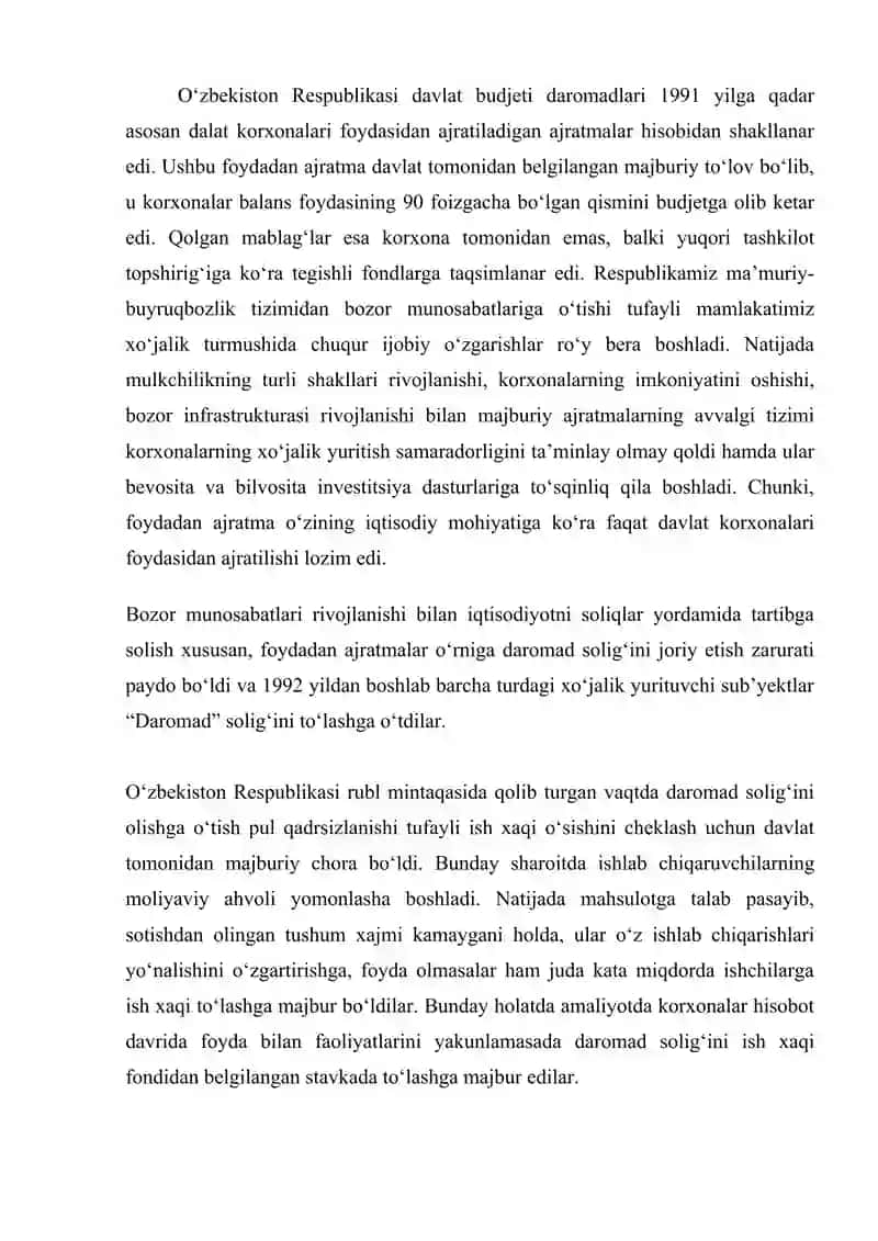 Foyda solig’ining iqtisodiy mohiyati va joriy etilish bosqichlari 2