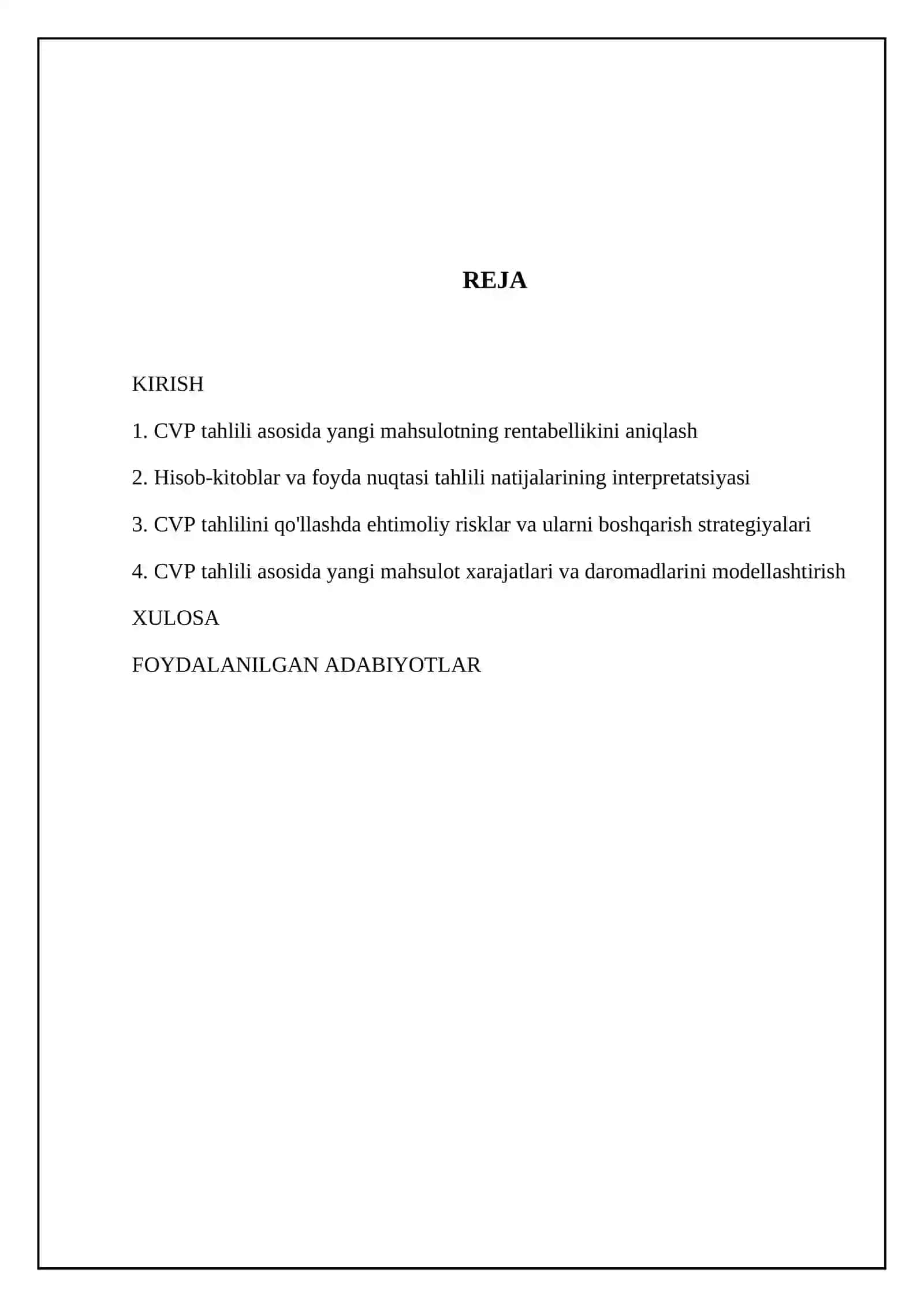 Yangi mahsulotning rentabelligini baholash uchun CVP tahlilini qollash 2