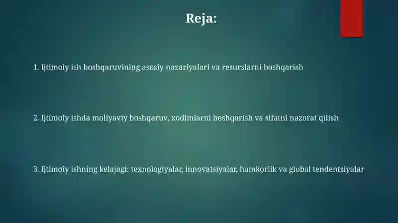Ijtimoiy ishni boshqarish va istiqbollari 2
