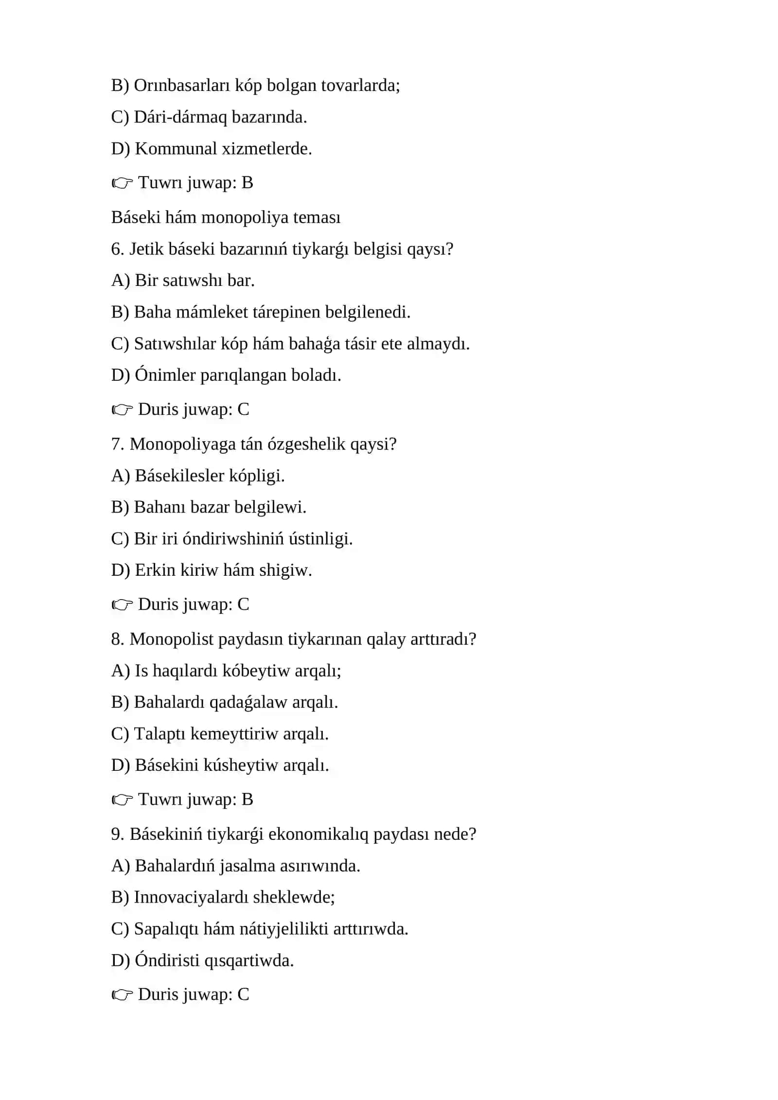 Talap, usınıs hám bazar teńsalmaqlılıǵı 2