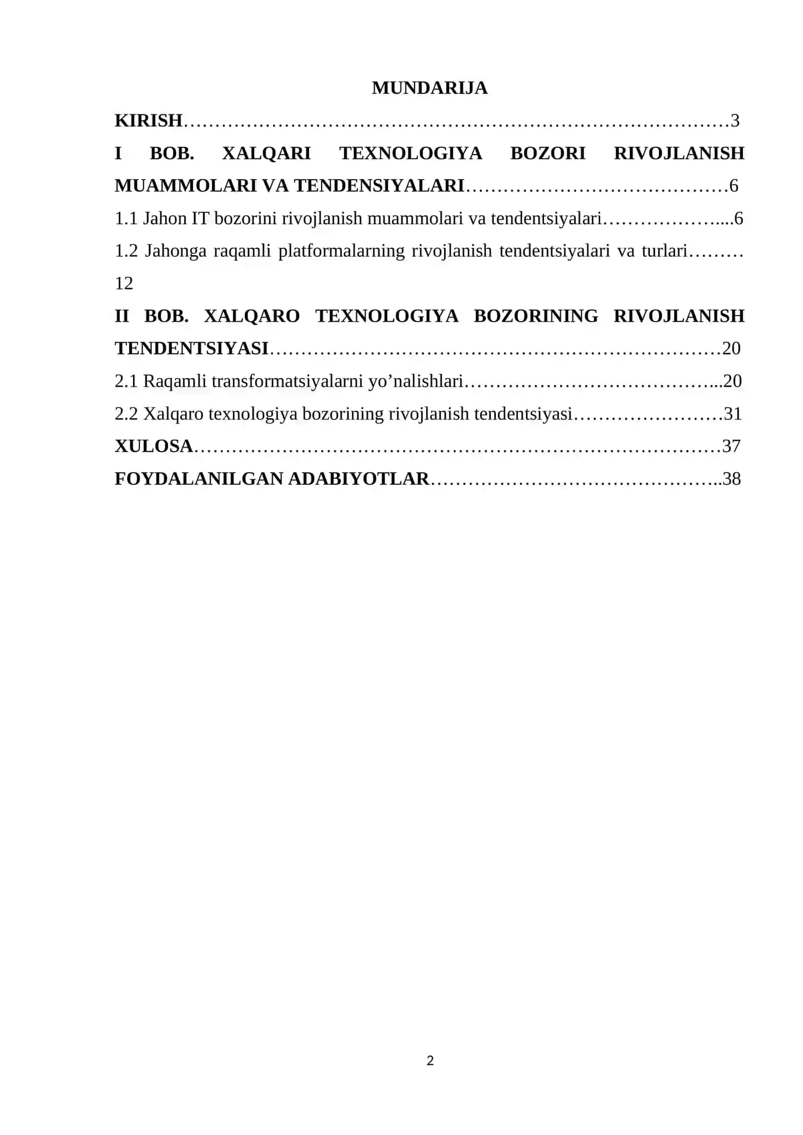 Xalqaro texnologiya bozorining rivojlanish tendensiyasi 2
