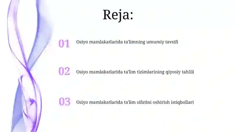 Osiyo mamlakatlarida ta'lim tarbiyani tashkil etish 2