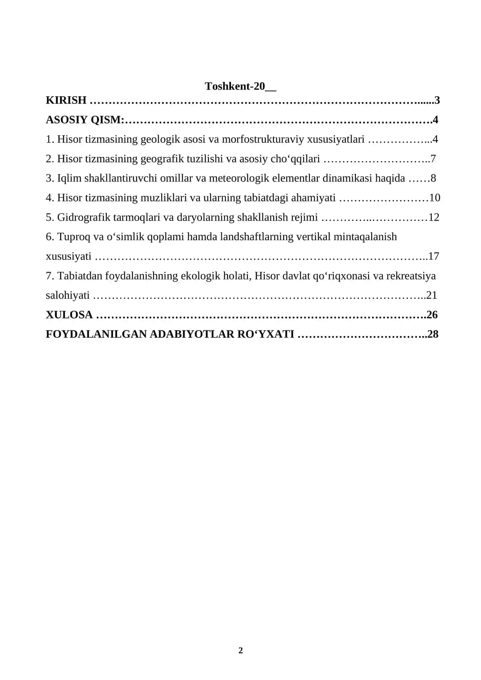 Hisor tizmasining tabiiy-geografik xususiyatlari 2