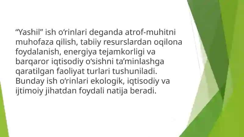 “Yashil” ish o‘rinlari va ta’lim o‘rtasidagi bog‘liqliklar. 2