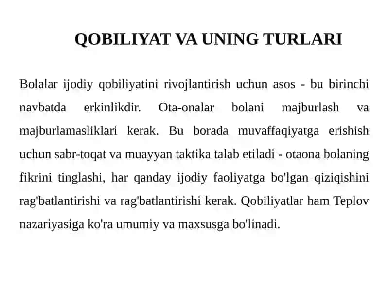 QOBILIYAT VA UNING TURLARI 2