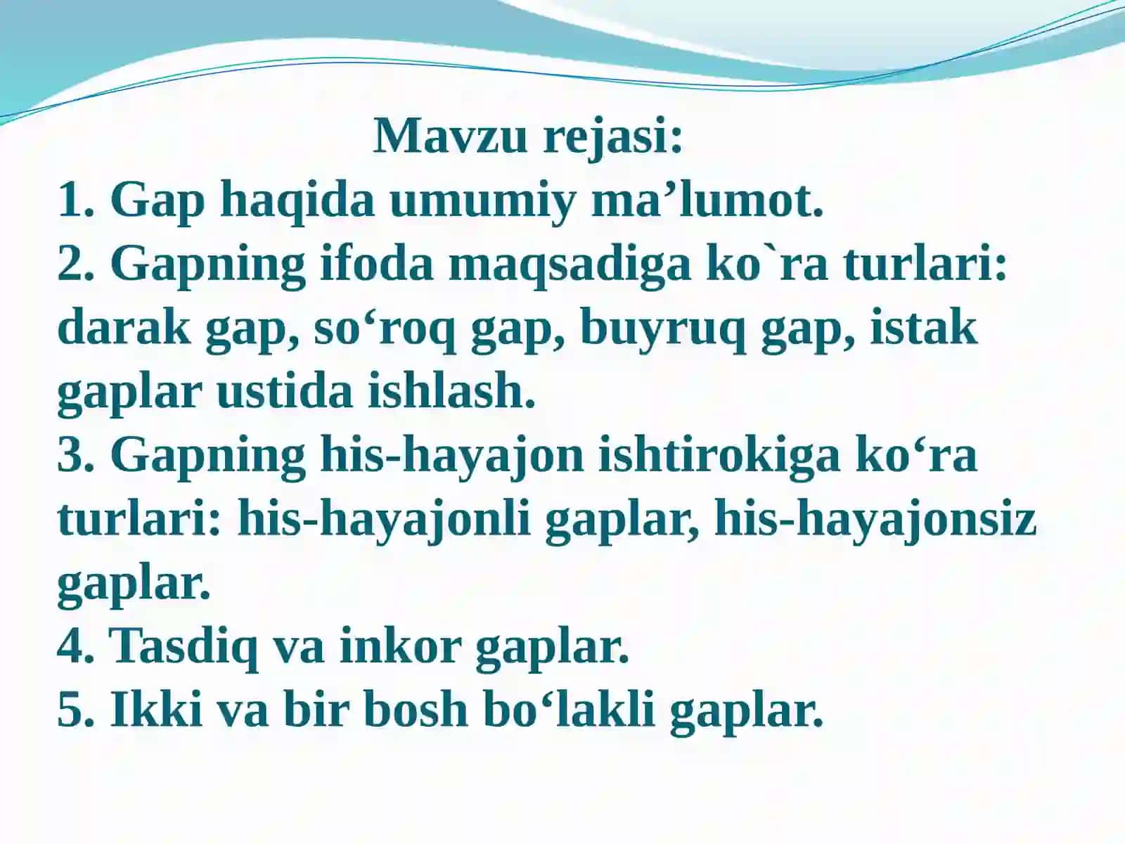 Gap mavzusi yuzasidan amaliy mashg`ulot 2