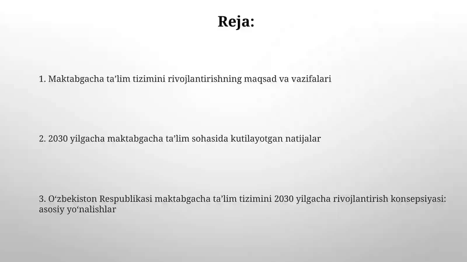 O'zbekiston Respublikasi maktabgacha ta'lim tizimini 2030 yilgacha rivojlantirish konsepsiyasi: Kirish 2