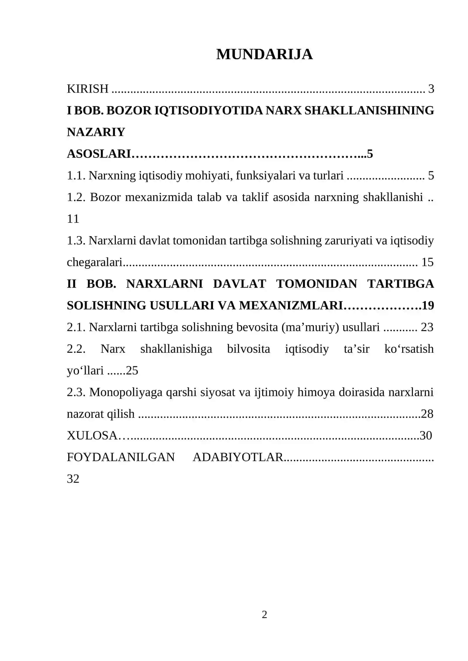 BOZOR IQDISODIYOTIDA NARXLARNING DAVLAT TOMONIDAN TARTIBGA SOLINISHI 2