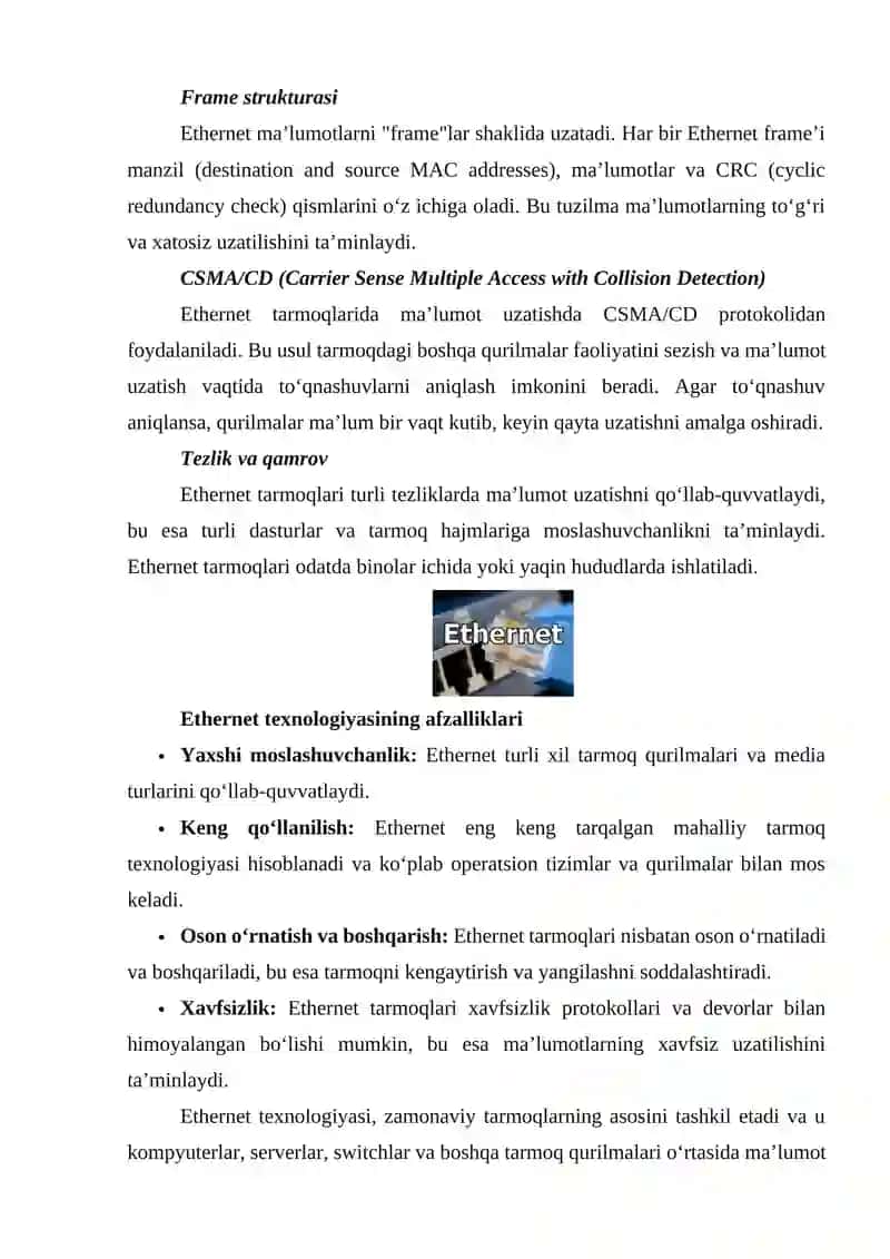 Ethernet texnologiyasi. 2