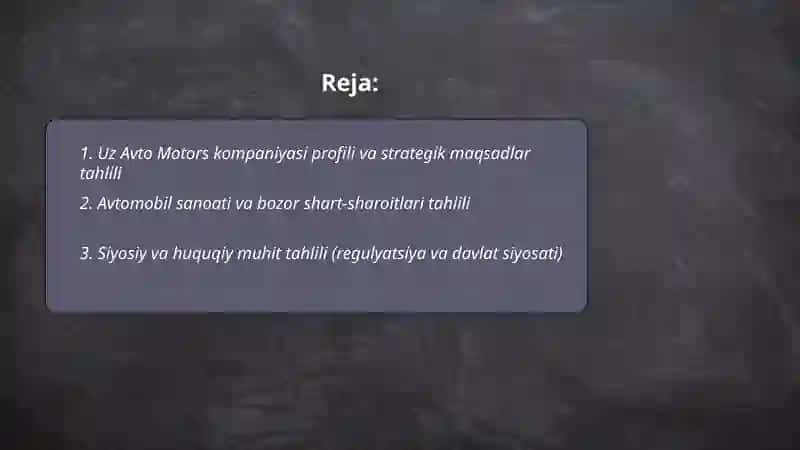 Uz Avto Motors kompaniyasining tashqi va ichki muhiting strategik tahlili 2