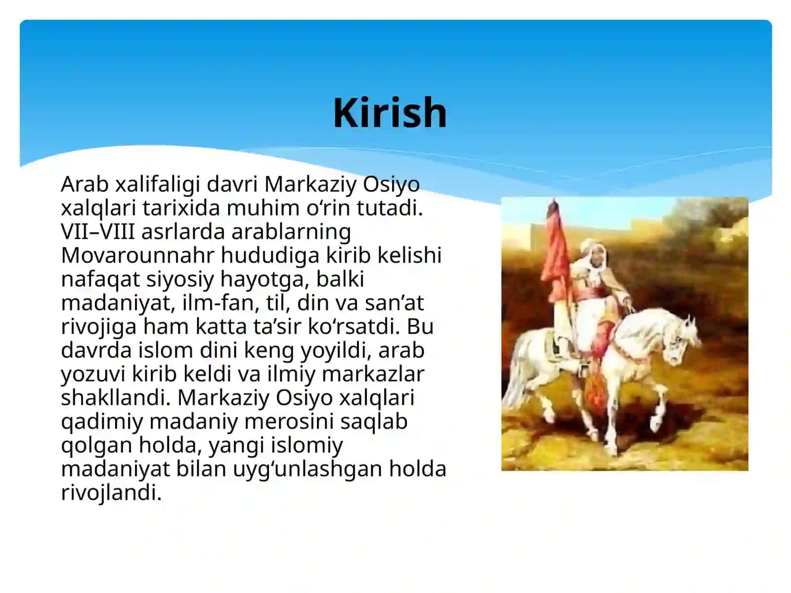 Arab xalifaligi davri Markaziy Osiyo xalqlari madaniyati tarixi 2