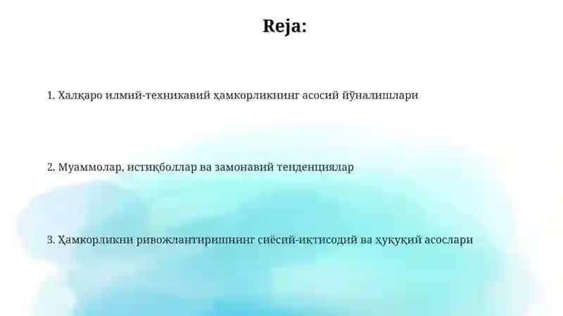 Xalqaro ilmii-tekhnologik hamkorlik 2