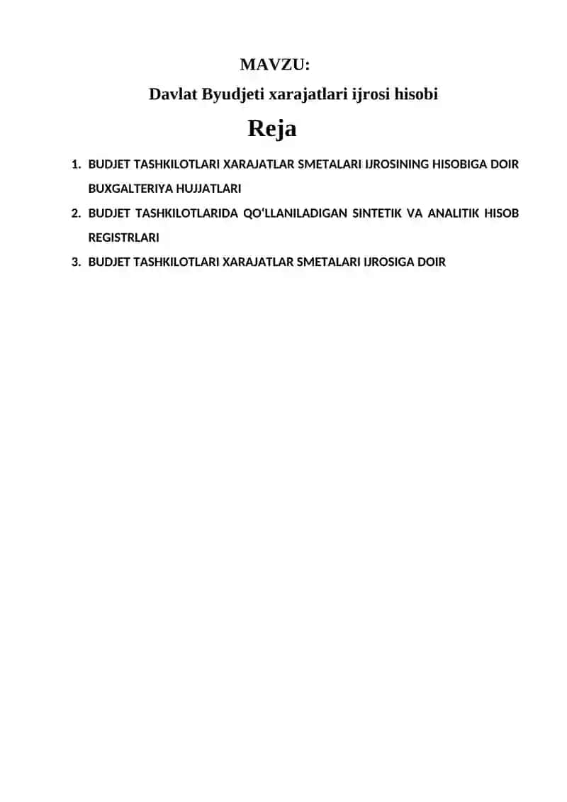 Budjet hisobi (amaliyot) fanidan 2