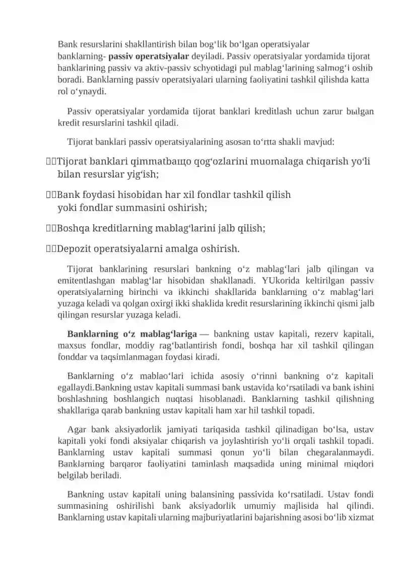 Tijorat Banklari Passivlari Tarkibi va Ularini Joylashishi 2