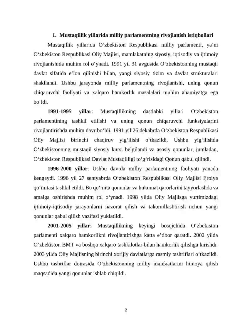 Milliy parlamentning shakllanishi va takomillashuv bosqichlari 2