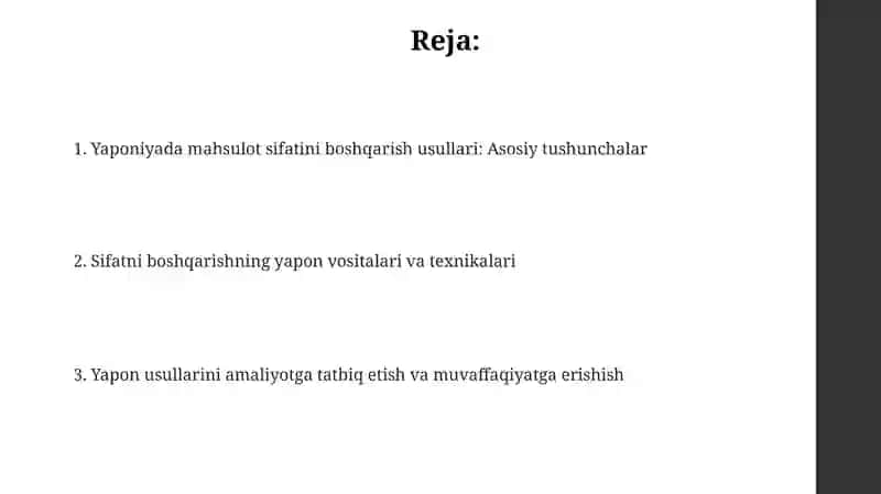 Maxsulotsifatiniboshqarishdayaponiyausuli 2