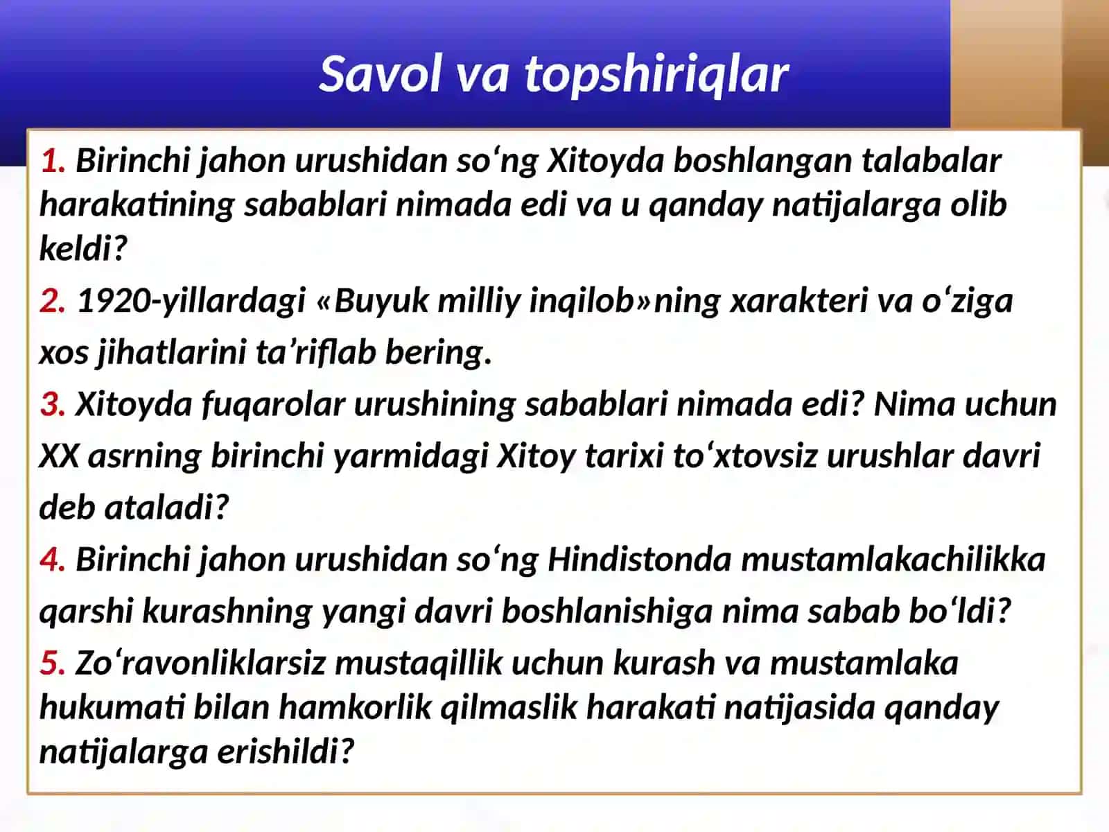 Savol va topshiriqlar 2