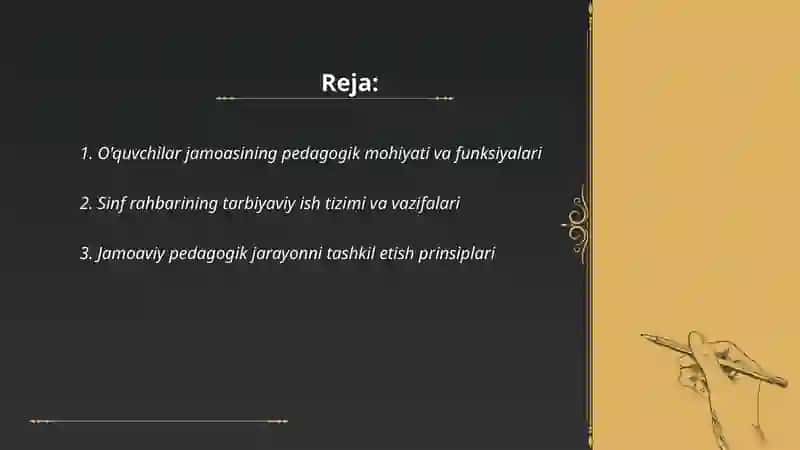 O'quvchilar jamoasi- yaxlit pedagogik jarayonning asosiy shakli.sinf rahbarining tarbiyaviy ishi 2