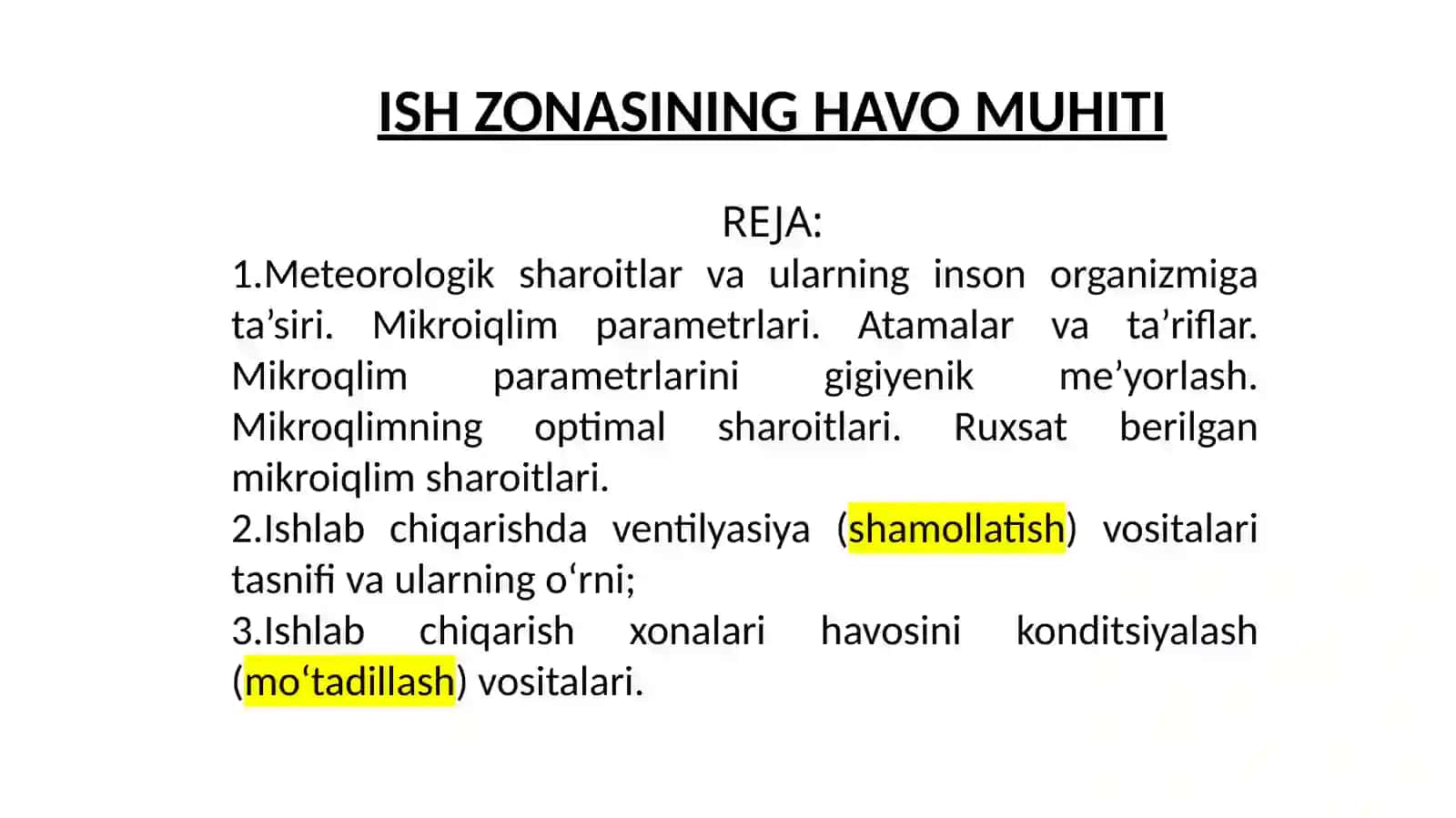 "HAYOT FAOLIYATI XAVFSIZLIGI” (TRANSPORTDA) FANIDAN MA’RUZALAR 2