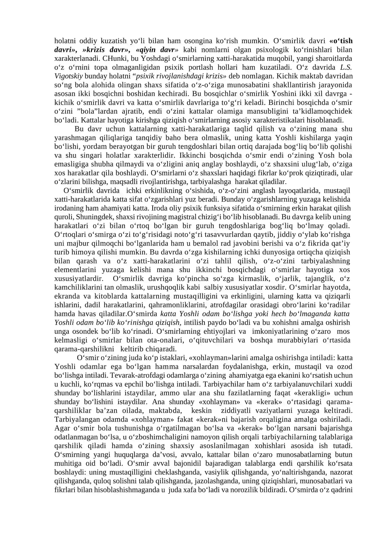 O’SMIRLIK DAVRI, O’SPIRINLIK DAVRIDA PSIXIK RIVOJLANISH XUSUSIYATLARI 2