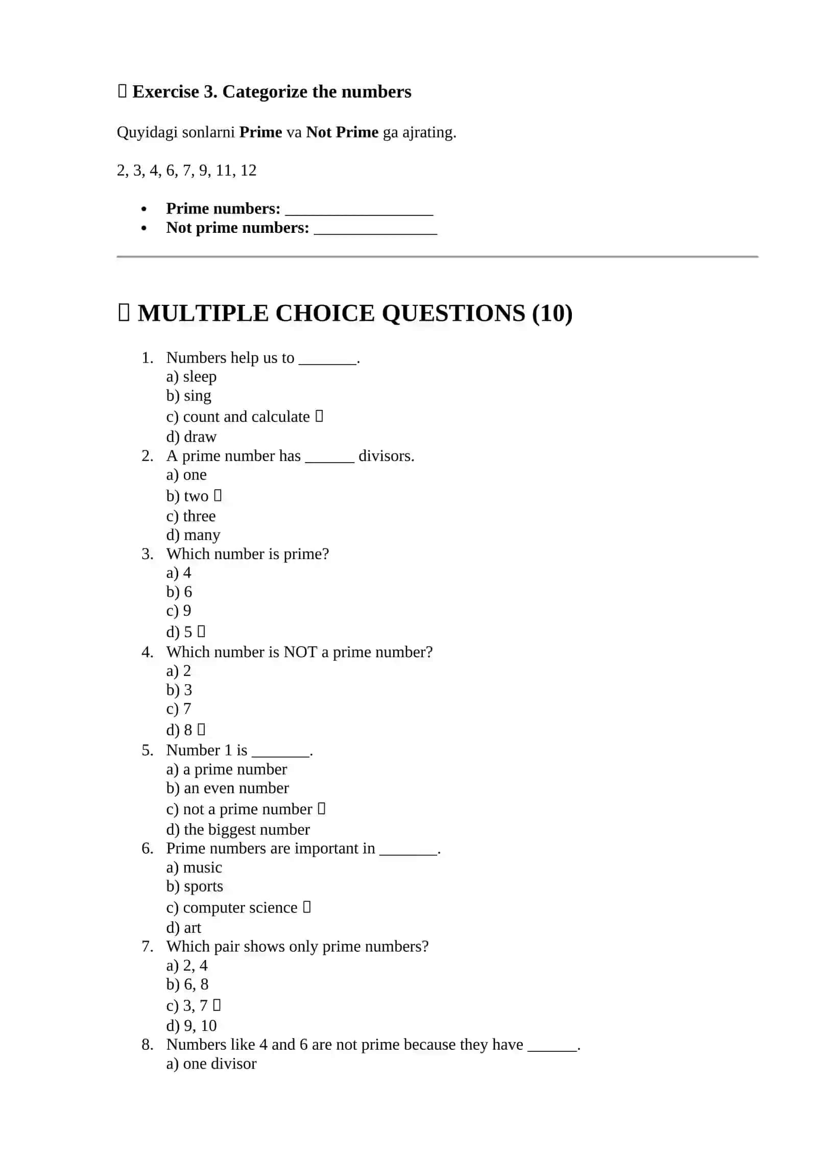 Numbers. Prime Numbers 2