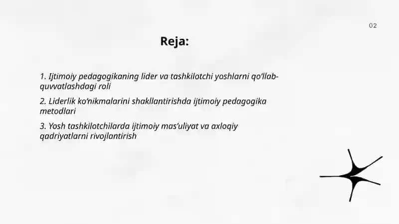 Lider va tashkilotchi yoshlarni ijtimoy pedagogika qollab quvatlashda 2