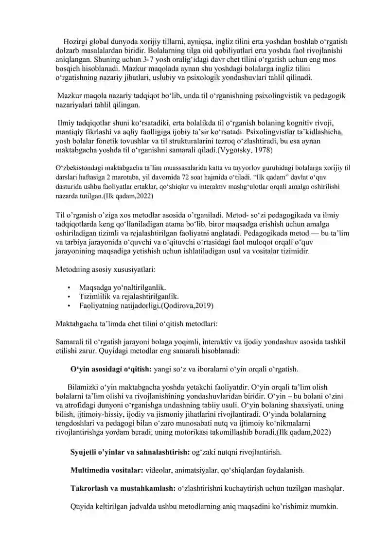 BOLALARGA INGLIZ TILINI O’RGATISHNING ILMIY-METODIK, PEDAGOGIK VA PSIXOLOGIK JIHATLARI 2