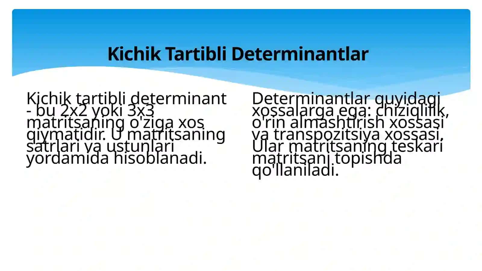 Determinantlar: O'rinlashtirish va O'rin Almashtirish 2