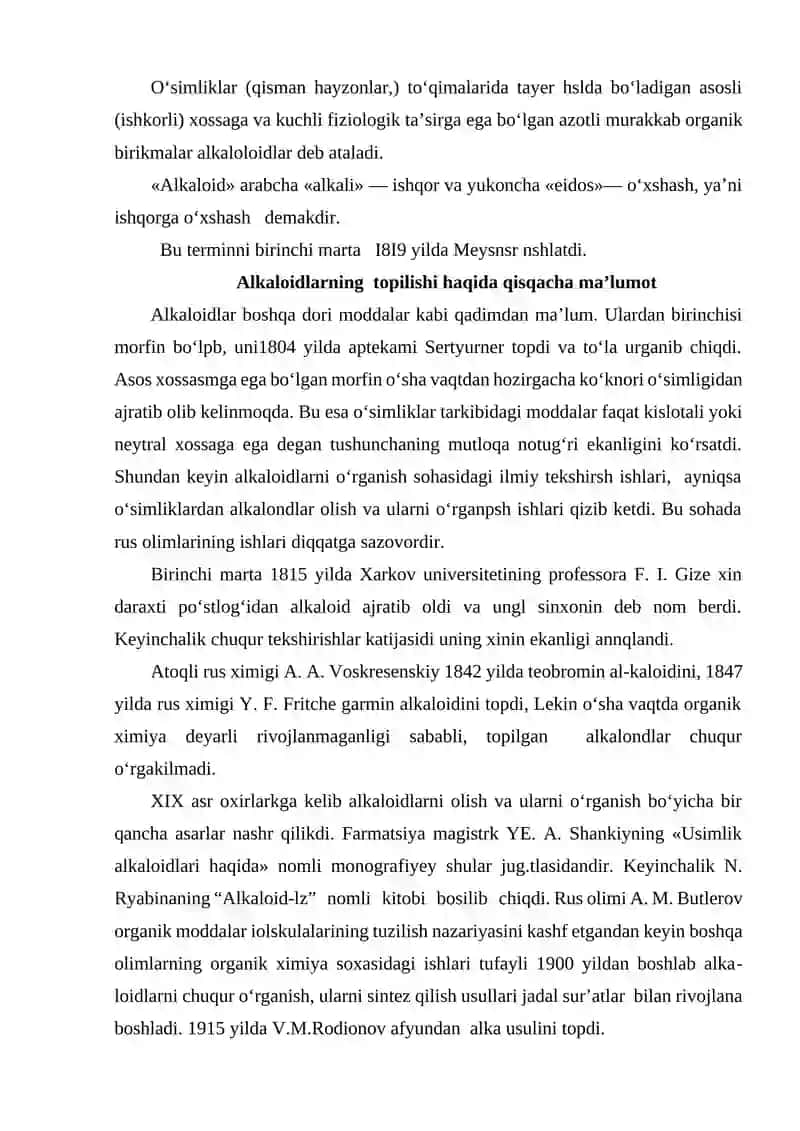 Nikotin hamda anabazin olinishi tuzilishi xossalari va ahamiyati 2