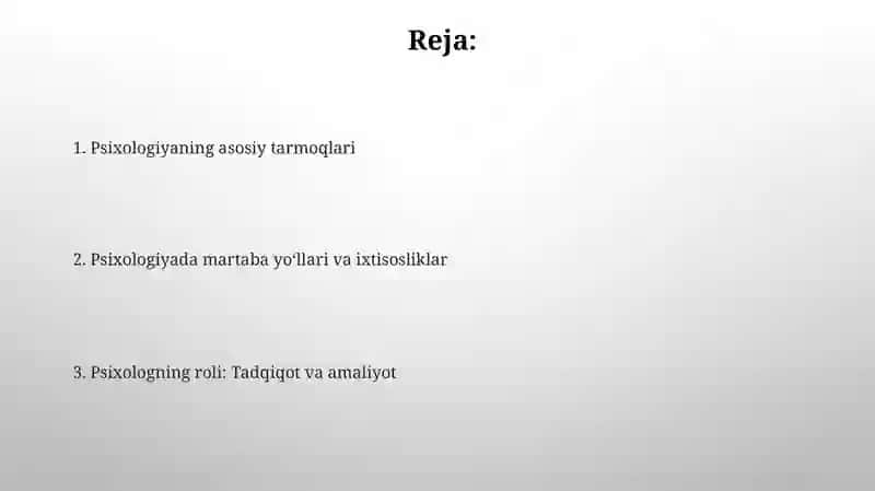Psixologiya tarmoqlari va psixolog kasbiy faoliyati 2