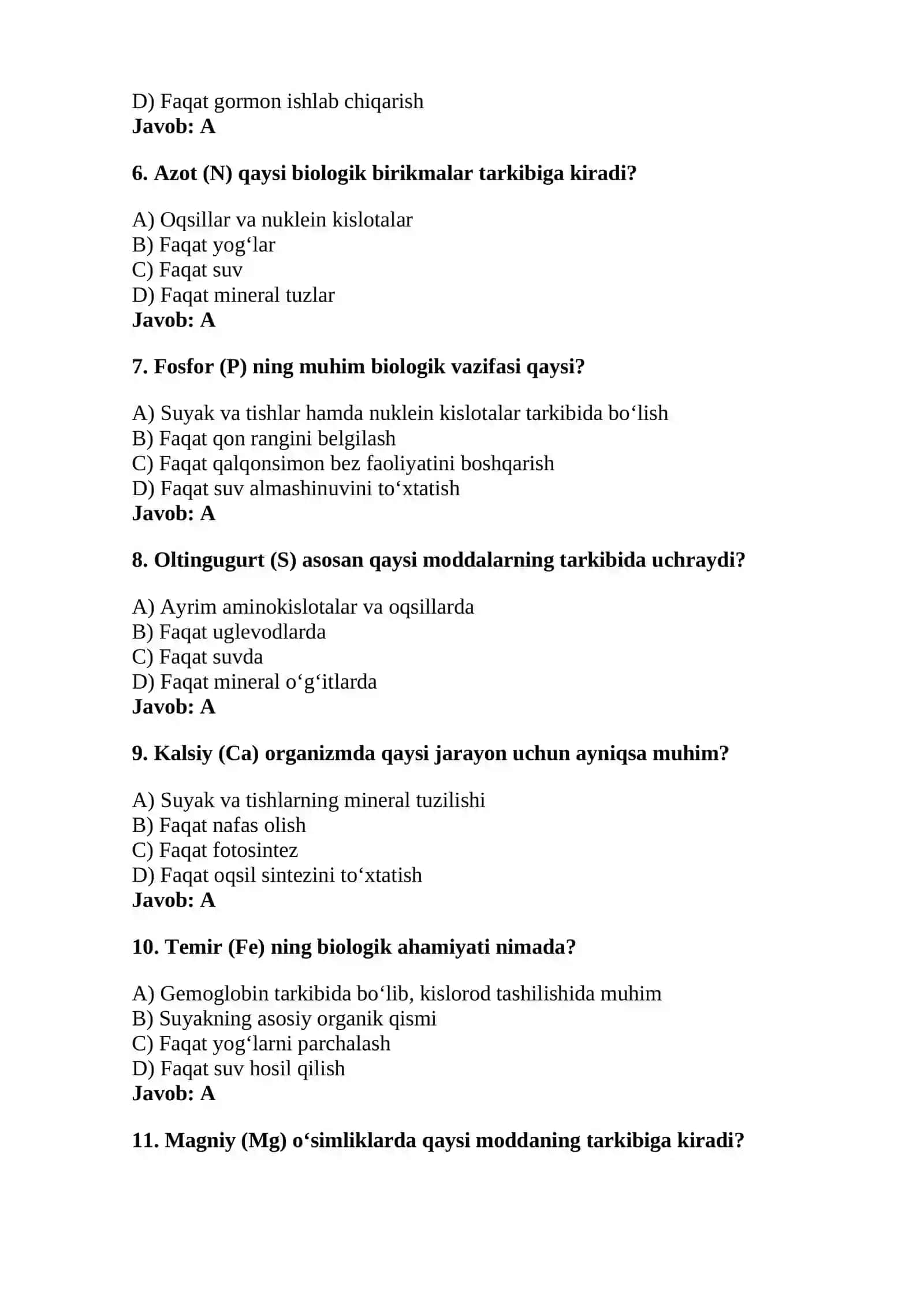 Biogen elementlar va ularning tirik organizmlardagi ahamiyati 2