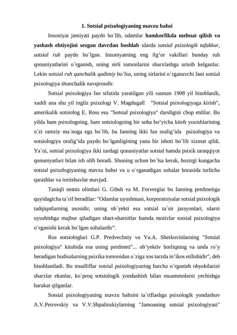 Sotsial Psixologiya Fanining Predmeti va Vazifalari 2