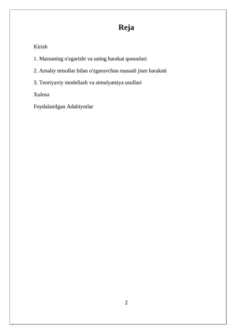O'ZGARUVCHAN MASSALI JISMNING HARAKATI 2