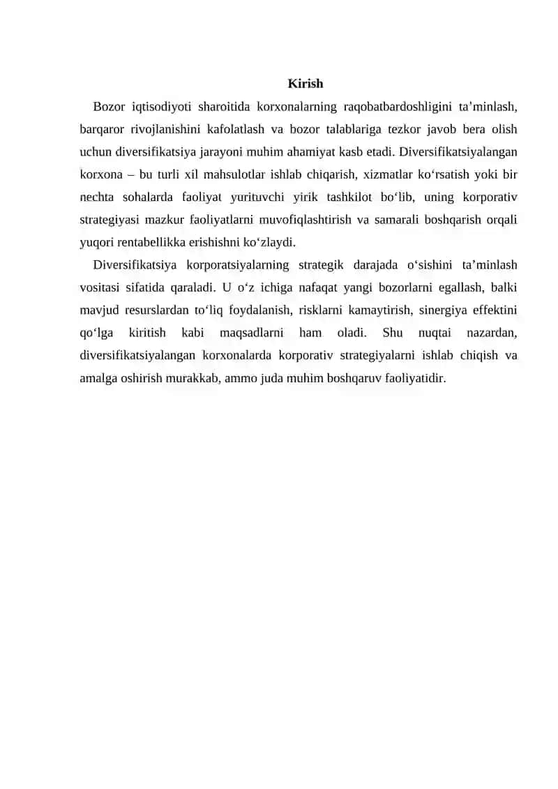 Diversifikatsiyalangan korxonaning korporativ strategiyalari 2