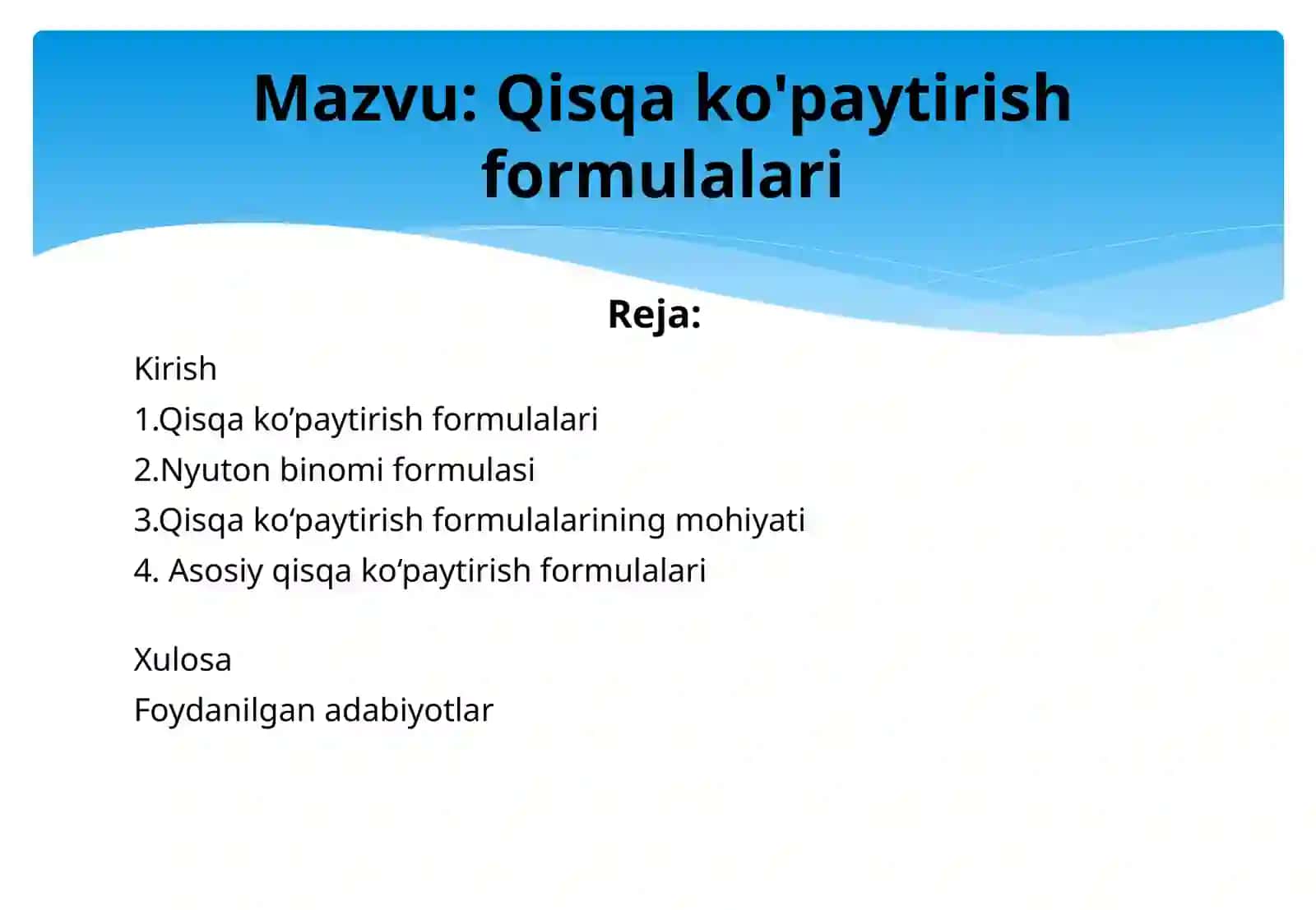 Qisqa ko'paytirish formulalari 2