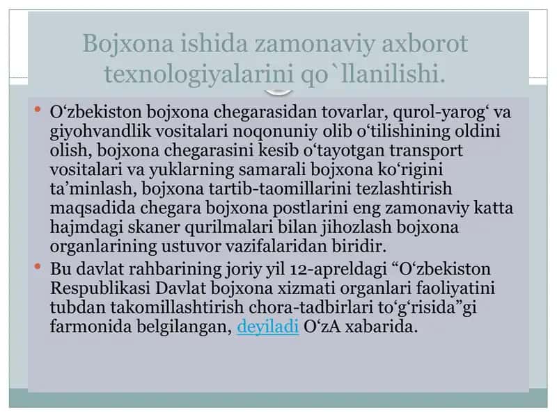 Bojxona ishida zamonaviy axborot texnologiyalarini qo‘llanilishi 2