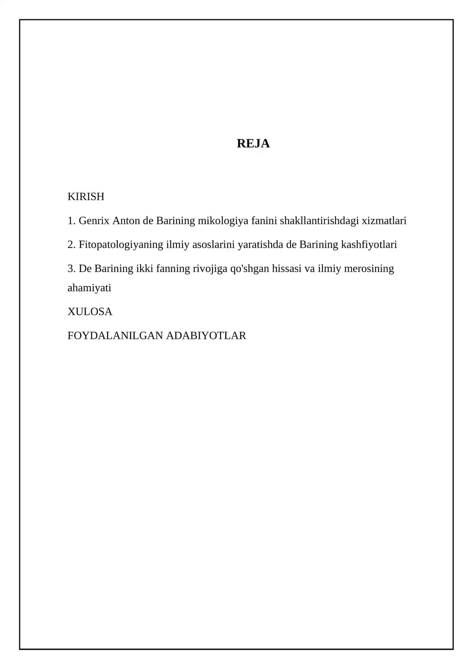 mikologiya va fitapatologiya fanlari yaratilishida nemis olimi Genrix Anton de barining oʻrni mavzusi boʻyicha referat 2