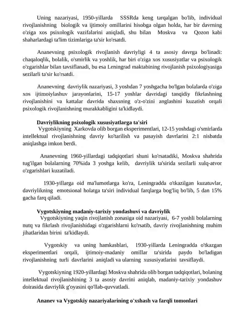 Rus psixologiyasida davrlashtirish (Ananev va Vigotskiy boyicha) 2