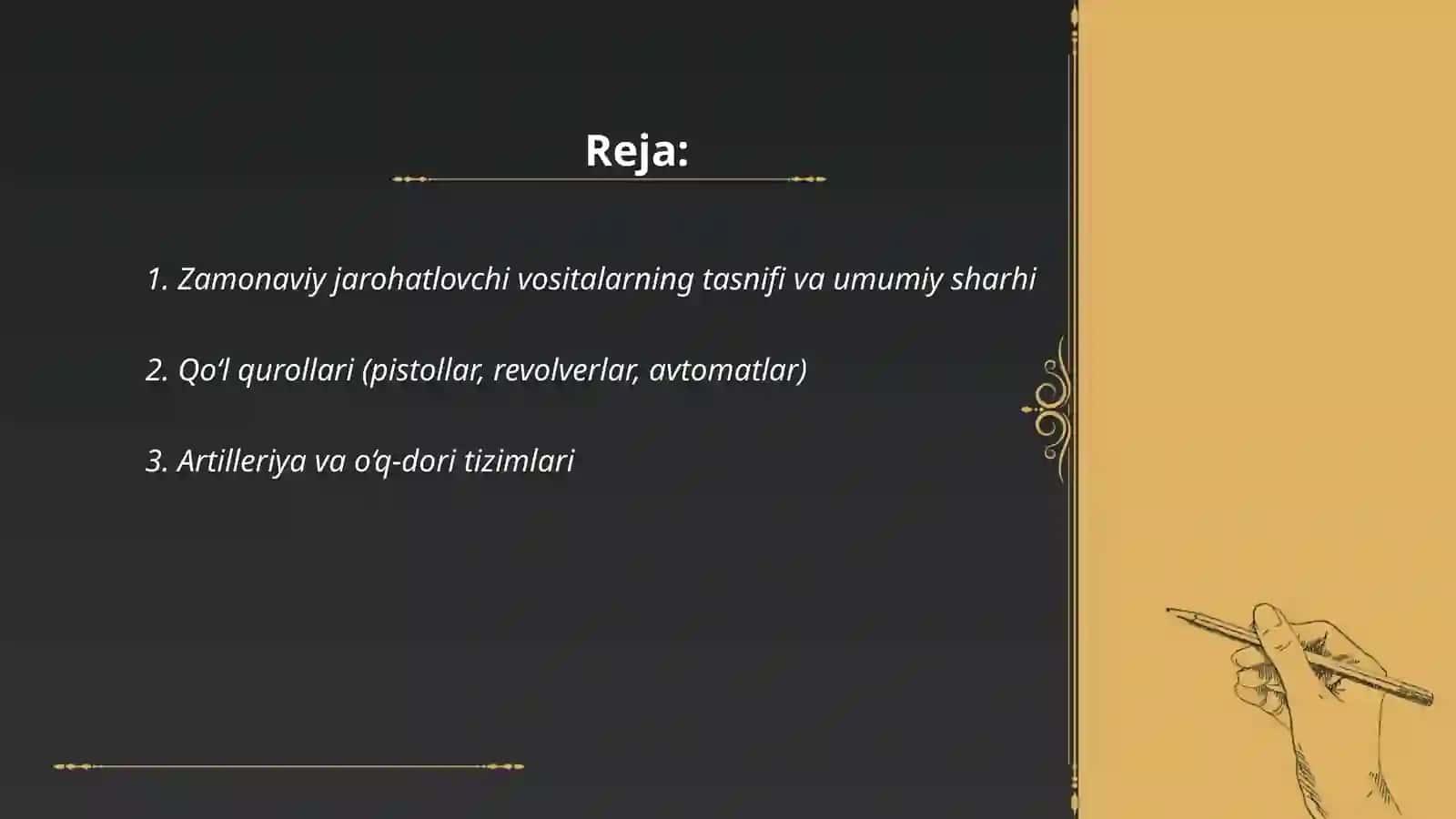 Zamonaviy sharoitlarda qo’llaniladigan jaroxatlovchi vositalarning qisqacha tavsifi 2