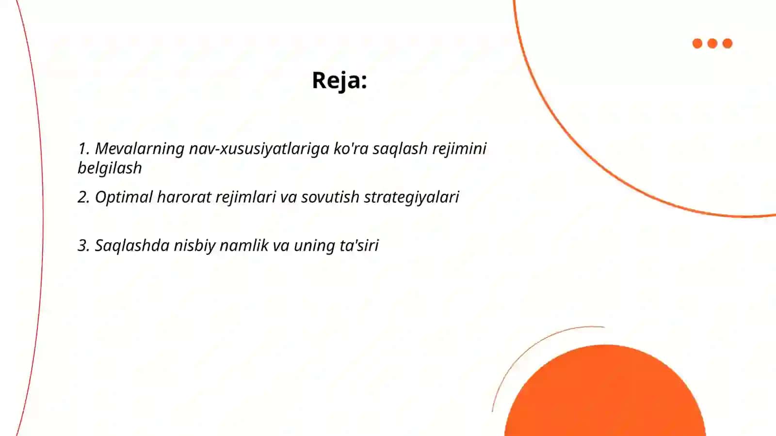 Domiy omborlarni mevalarni saqlash rejimlarini ishlab chiqish 2