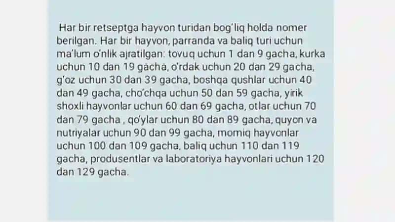 Omuxta yem retseptini tuzish va misollar keltirish 2