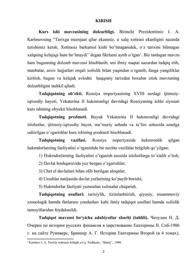 Tarixda Yekaterina II hukmronligi davridagi o'zgarishlar 2