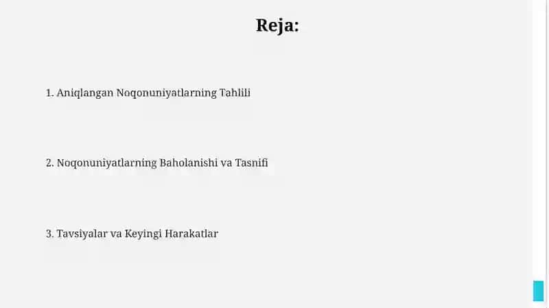 Audit o‘tkazish jarayonida aniqlangan buzibko‘rsatishlarni baholash 2