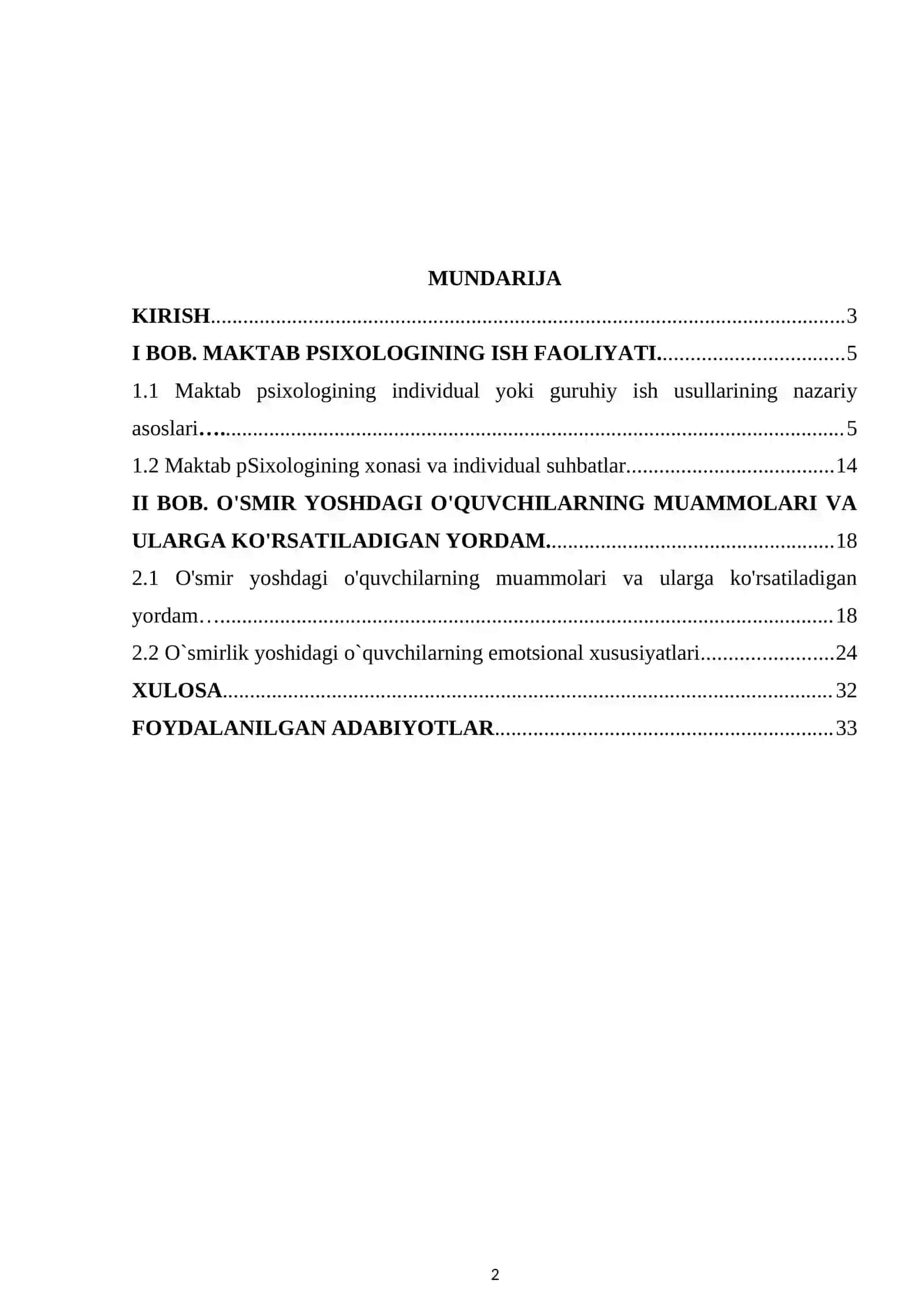 O'SMIR YOSHDAGI O'QUVCHILARNING MUAMMOLARI VA ULARGA KO'RSATILADIGAN YORDAM KURS ISHI 2