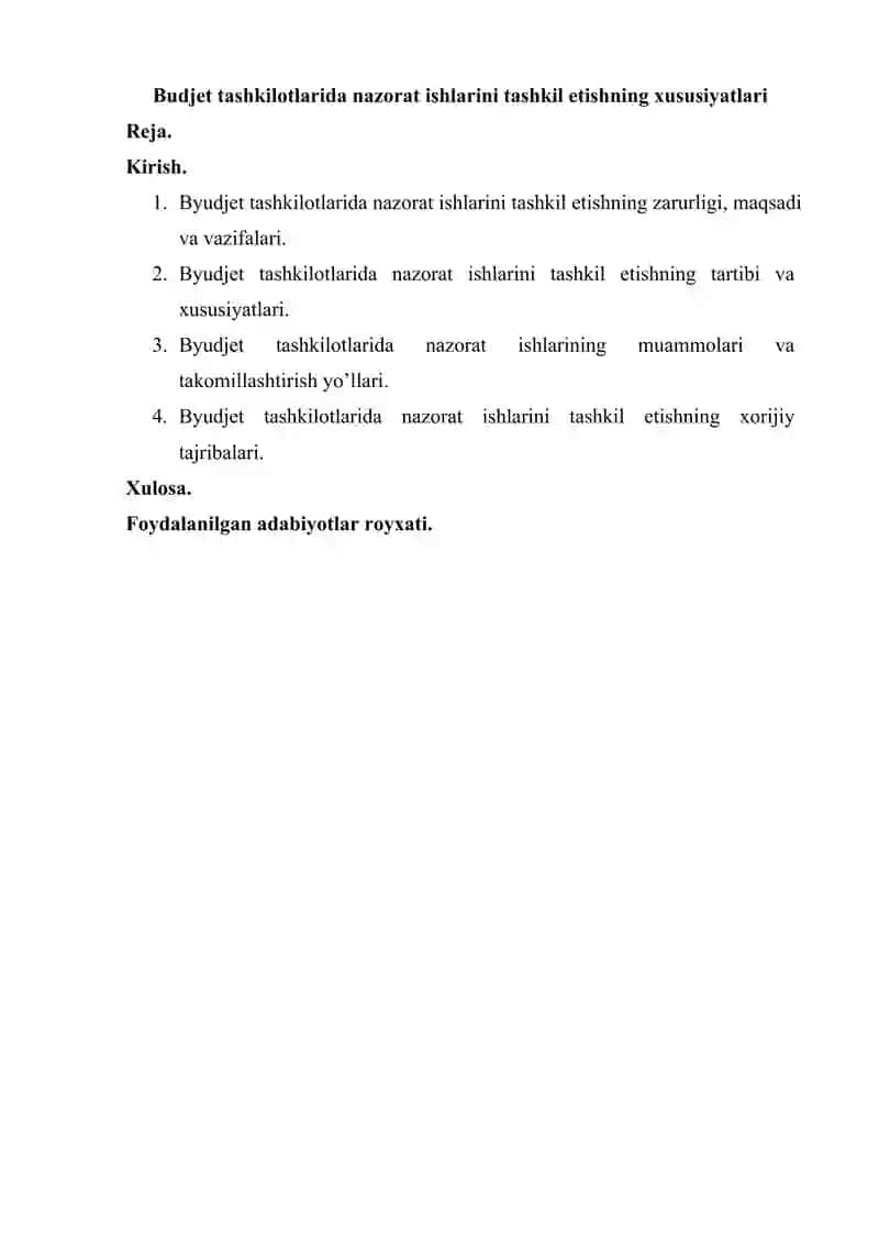 Byudjet tashkilotlarida nazorat ishlarini tashkil etishning xususiyatlari 2