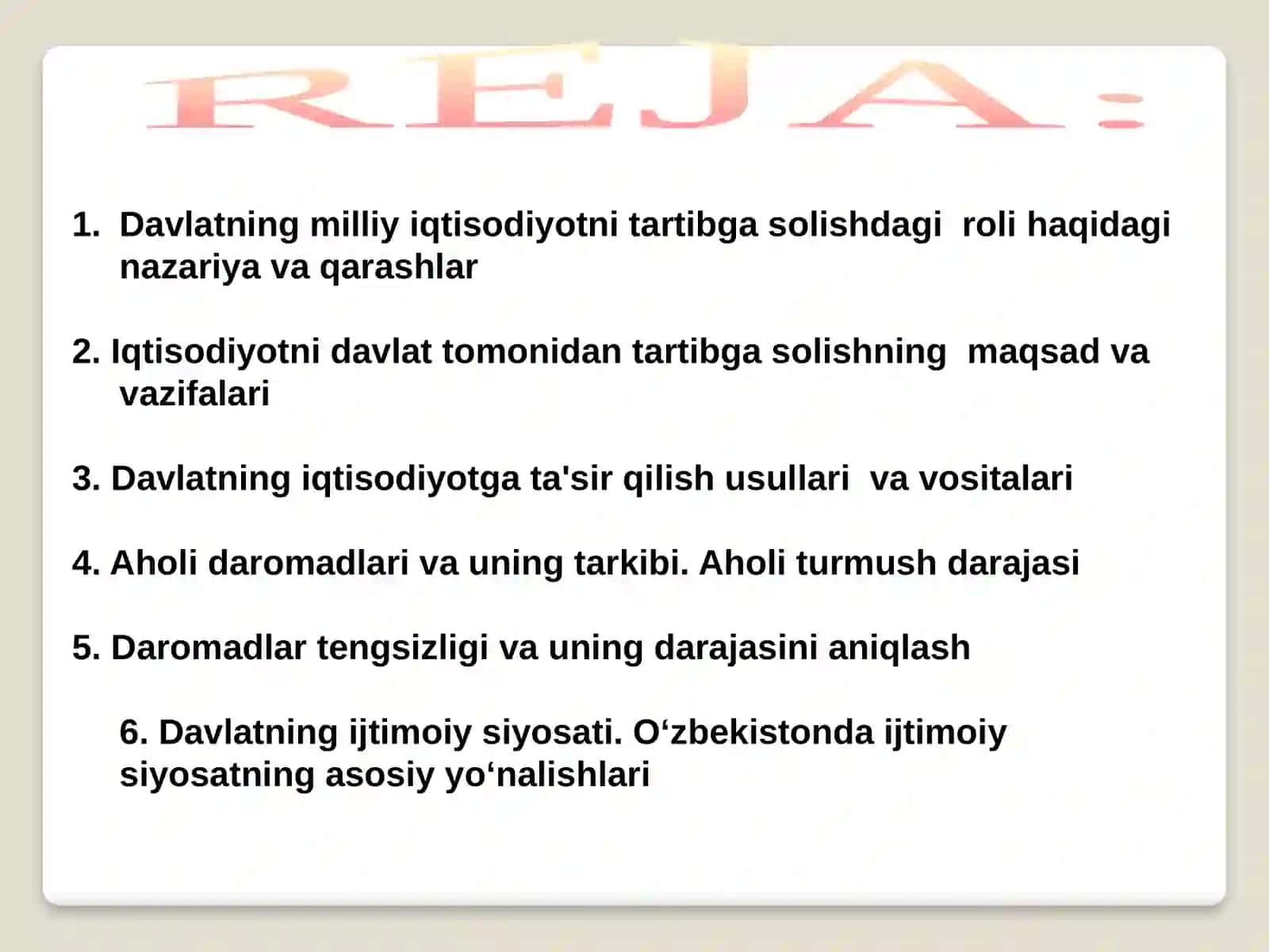 Bozor Iqtisodiyoti Tartibga Solish 2