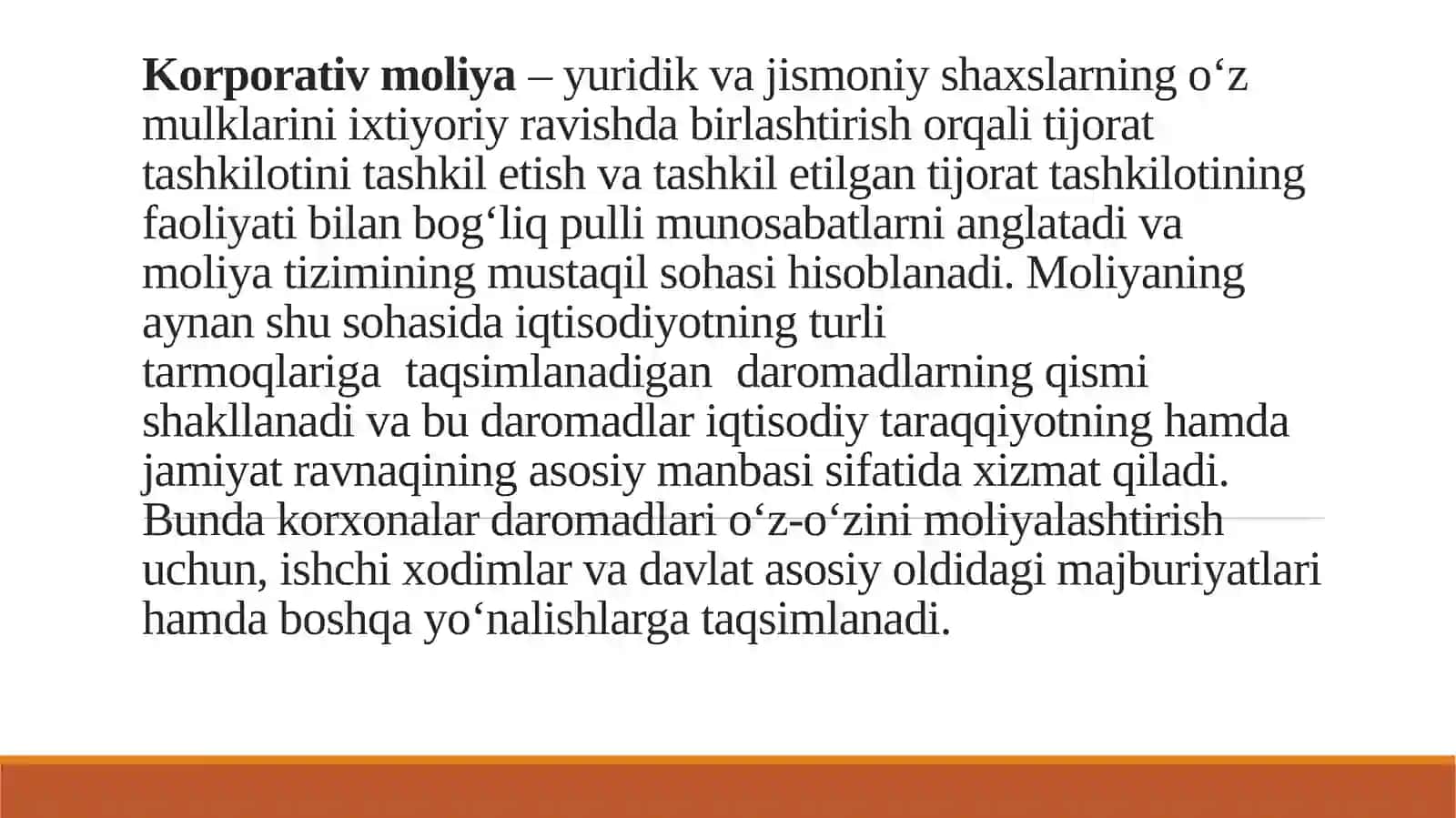 KORPORATIV MOLIYANING MOHIYATI, UNING TASHKIL ETILISHI VA MOLIYAVIY MUNOSABATLAR TIZIMI 2