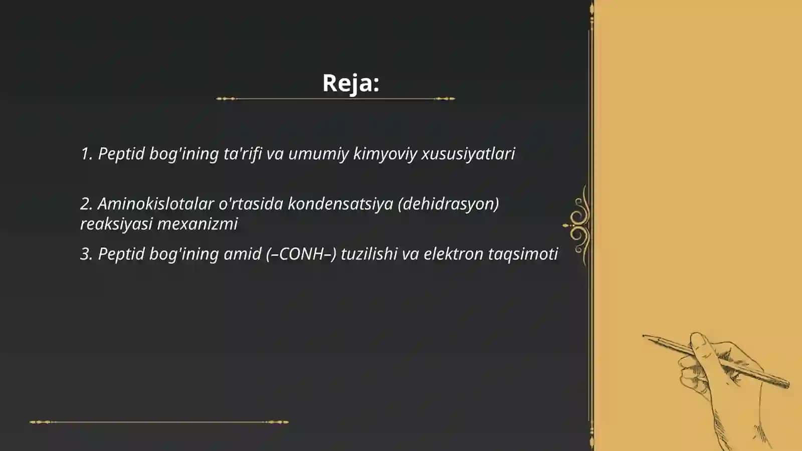 Peptidlaming hosil boʻlishi va kimyoviy tabiati 2