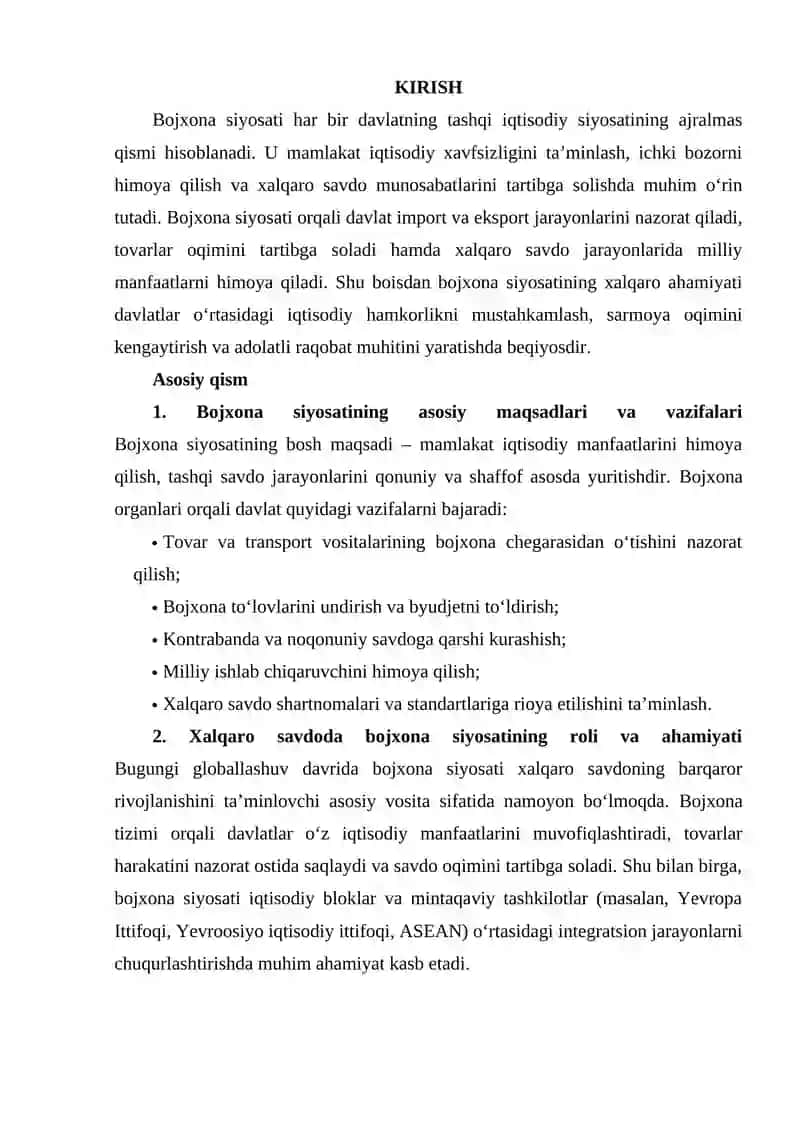 BOJXONA SIYOSATINING XALQARO AHAMIYATI 2