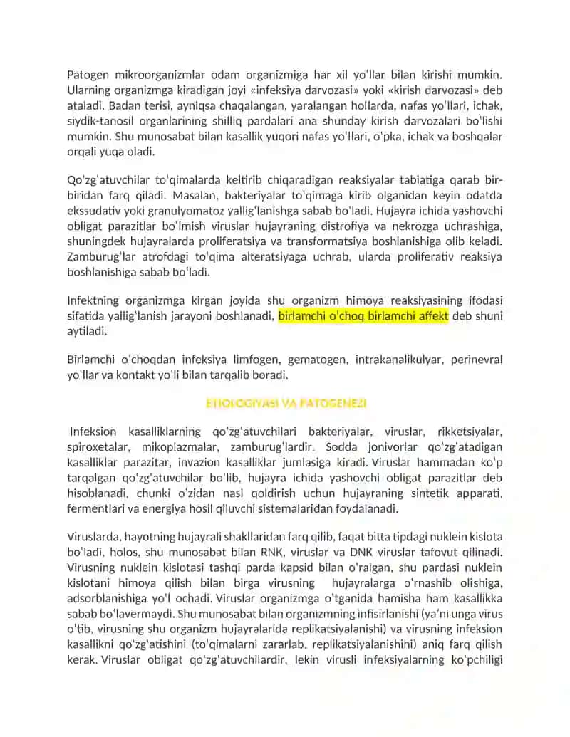 Virusli  infeksiyalari  (qizamiq,  tepki,  gerpes  virusi  infeksiyasi, sitomegalovirus infeksiyasi, virusli gepatit B). 2